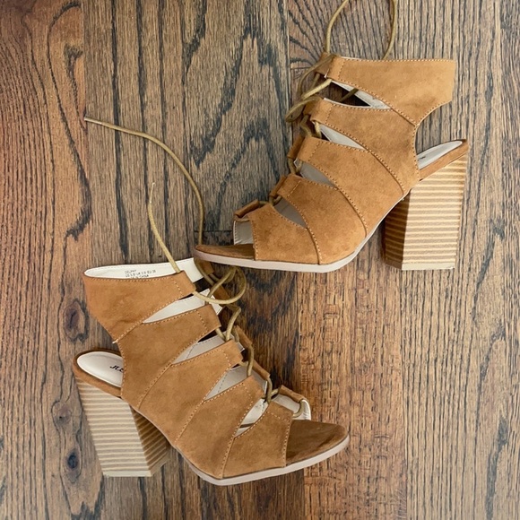 Lace Up Open Toe Block Heels Shoes - Picture 1 of 4